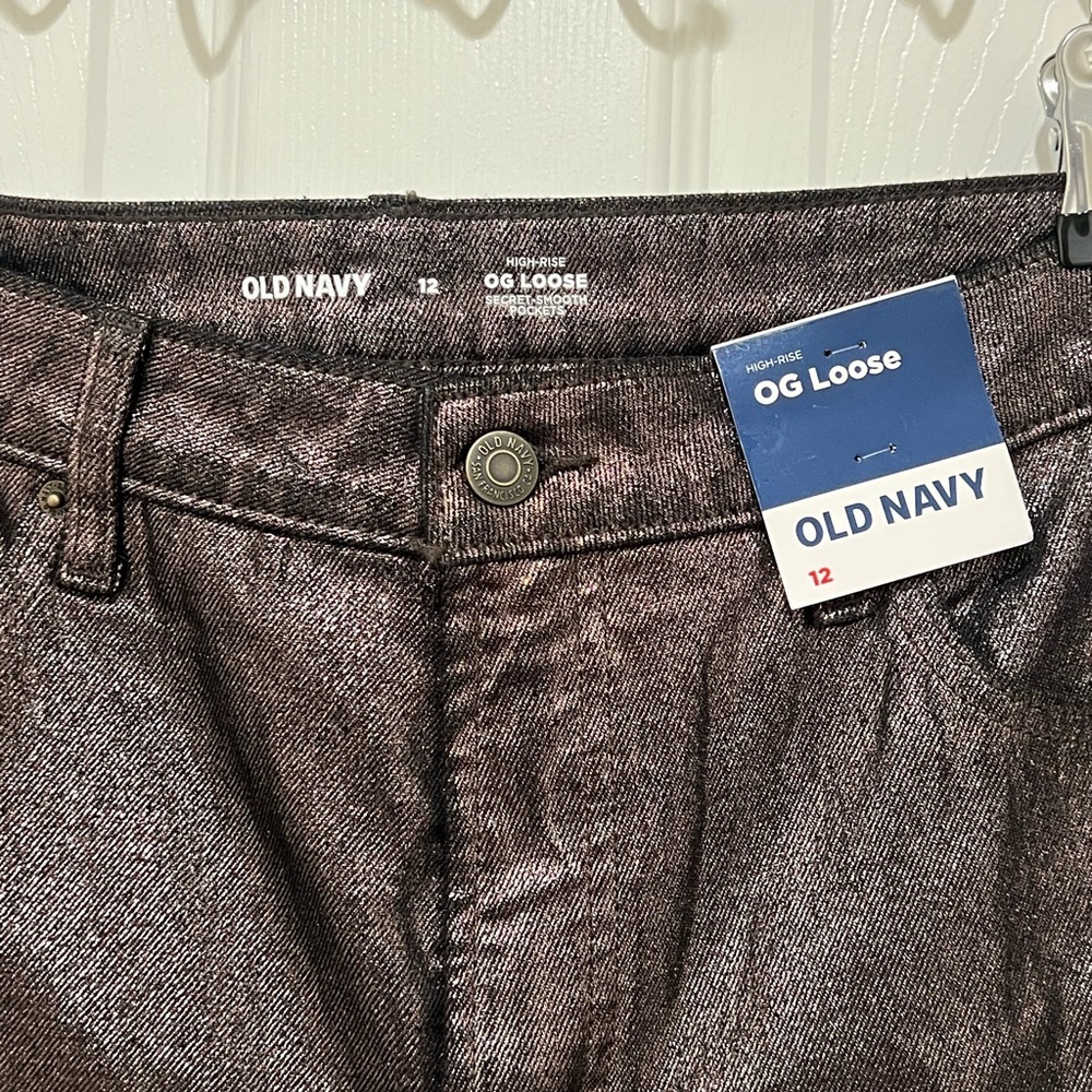 Old Navy High Waisted Shimmer OG Straight Ankle Jeans Size 12 Metallic Brown - Picture 2 of 6
